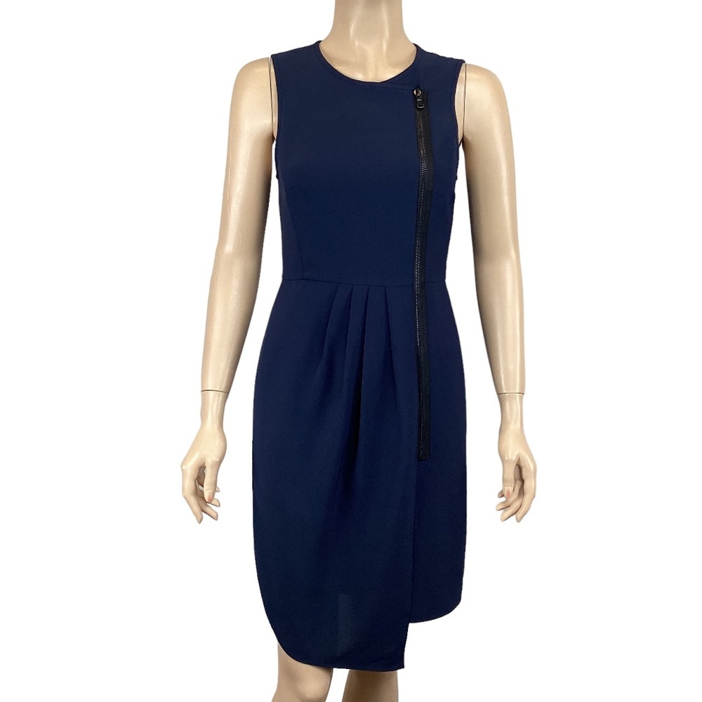 4C Anthropologie 4 Collective‎ Navy Blue Sheath Dress Size 0 Exposed Zipper